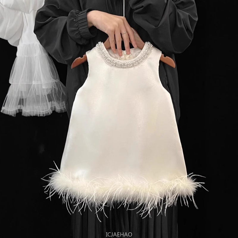 Baby Clothing For Girls - 2025 New Girls Satin Feather Princess