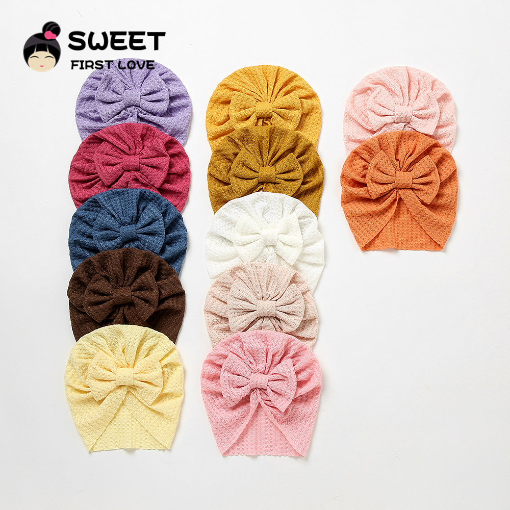 Waffle Bowknot Newborn Baby Gi - Baby Hat Beanie review and price